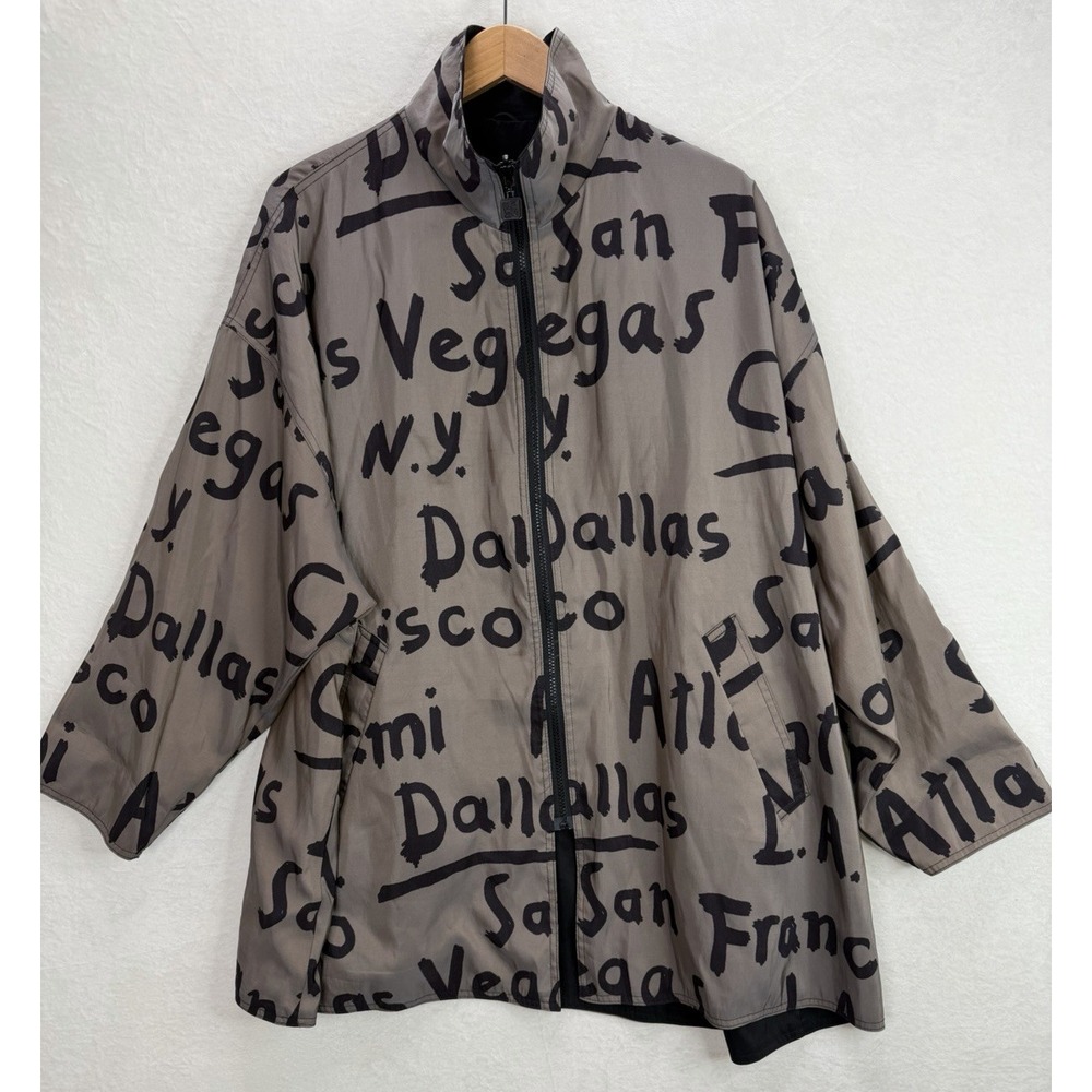 Mycra Pac Now Raincoat Jacket City Print US 1X Brown Black Reversible Full Zip